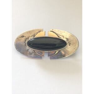 Vtg Art Deco Geometric Sterling Silver Black Onyx Brooch 925